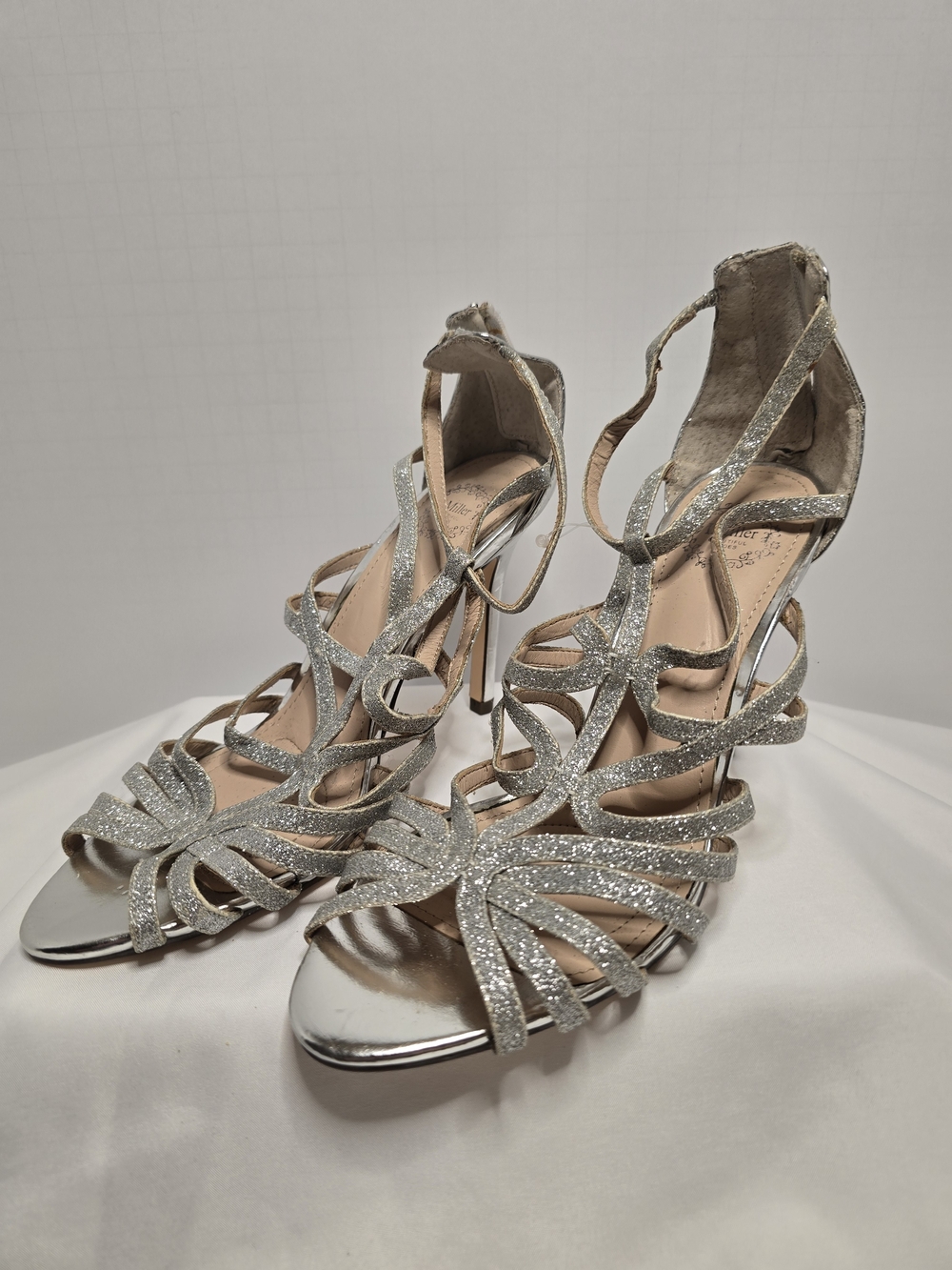 Silver Glitter Strappy Stiletto Sandals for Women